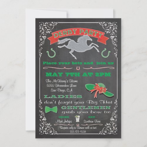 Chalkboard Horse Racing Derby Party Invitation