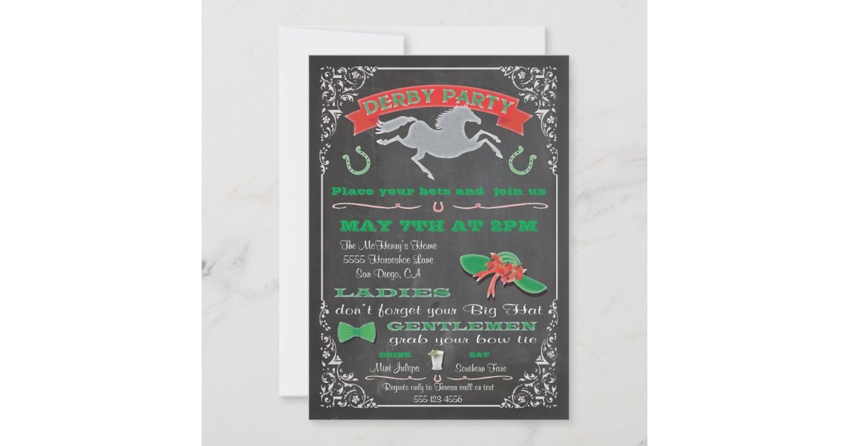 Chalkboard Horse Racing Derby Party Invitation | Zazzle
