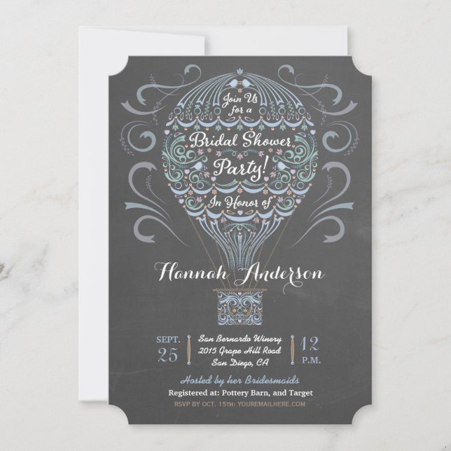 Chalkboard Hot Air Balloon Bridal Shower Invite (Front)