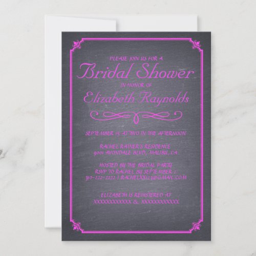 Chalkboard Hot Pink Bridal Shower Invitations