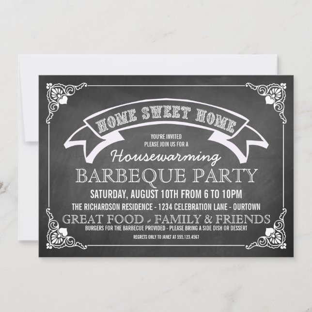 Chalkboard Housewarming BBQ Party Invitation (Front)