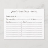 Chalkboard Hydrangea Mason Jar Bridal Recipe Cards (Back)