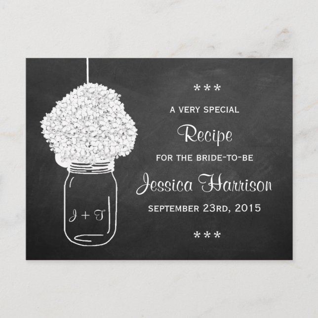Chalkboard Hydrangea Mason Jar Bridal Recipe Cards (Front)