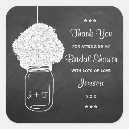 Chalkboard Hydrangea Mason Jar Bridal Shower Square Sticker