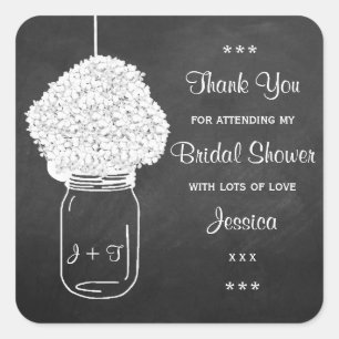 Chalkboard Hydrangea Mason Jar Bridal Shower Square Sticker