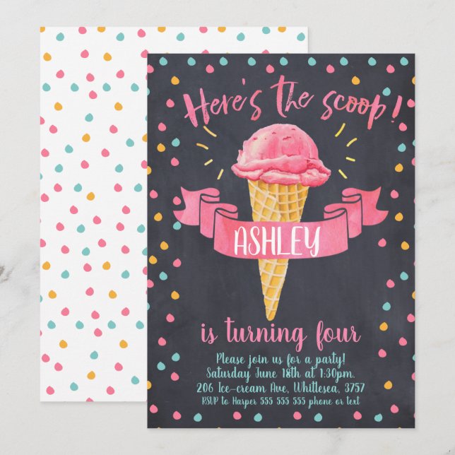 Chalkboard Ice-cream Birthday Invitation (Front/Back)