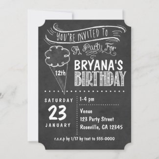 Chalkboard Ice Cream Birthday Party Invitations
