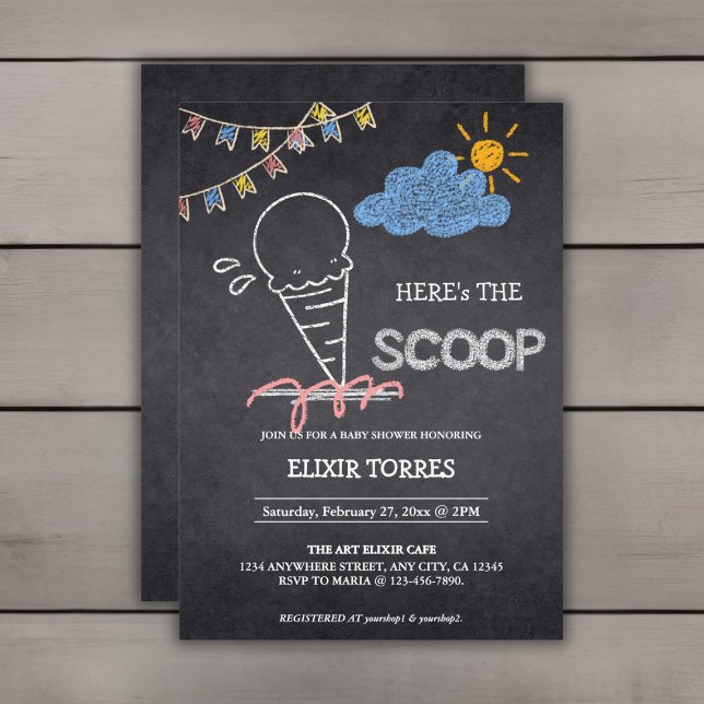 Chalkboard Ice Cream Scoop Drawing Baby Shower Invitation (Creator Uploaded)