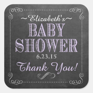 Chalkboard Image Baby Shower Purple Square Sticker