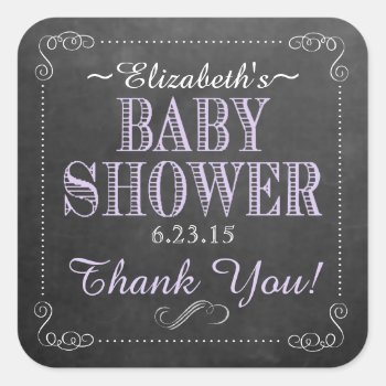 Chalkboard Image Baby Shower Purple Square Sticker by hungaricanprincess at Zazzle
