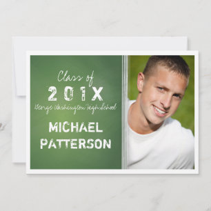 Chalkboard in Green Bold Guy Graduation Party Invitation