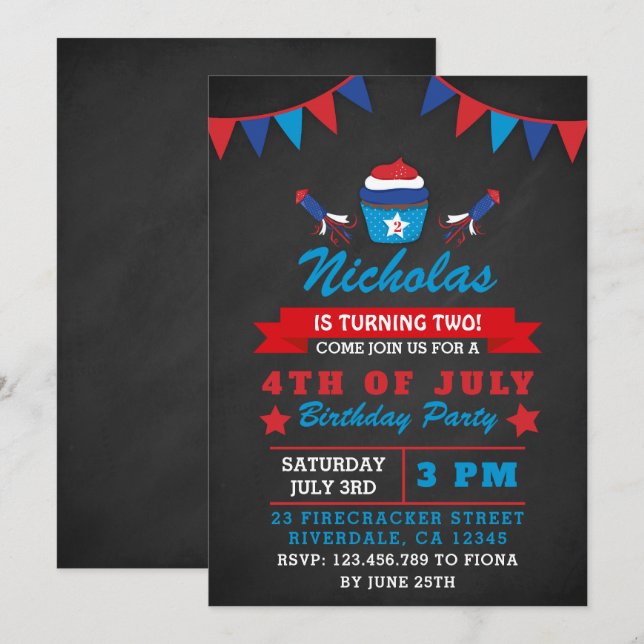 Chalkboard Independence Day Birthday Party Invite (Front/Back)