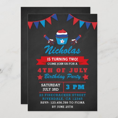 Chalkboard Independence Day Birthday Party Invite