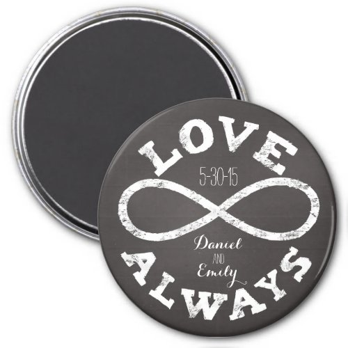 Chalkboard Infinity Love Wedding Date and Names Magnet