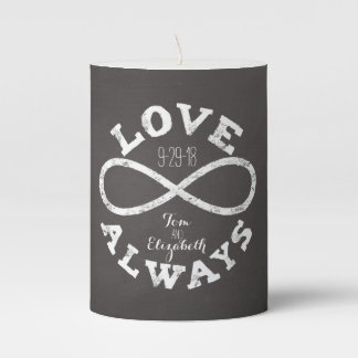 Chalkboard Infinity Love Wedding Date and Names Pillar Candle