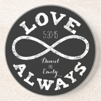 Chalkboard Infinity Love Wedding Date and Names Sandstone Coaster