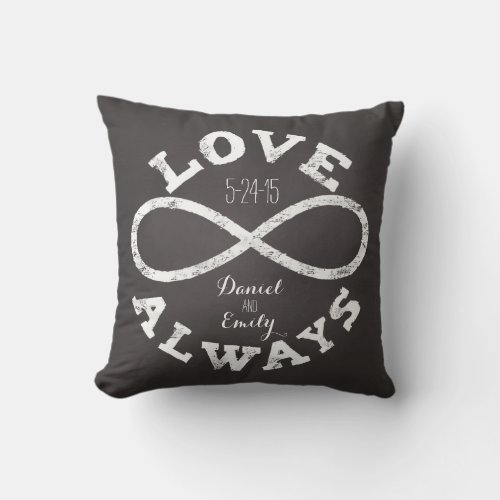 Chalkboard Infinity Love Wedding Date and Names Throw Pillow