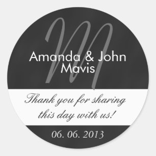 Chalkboard Initial Wedding Favor Thank You Classic Round Sticker