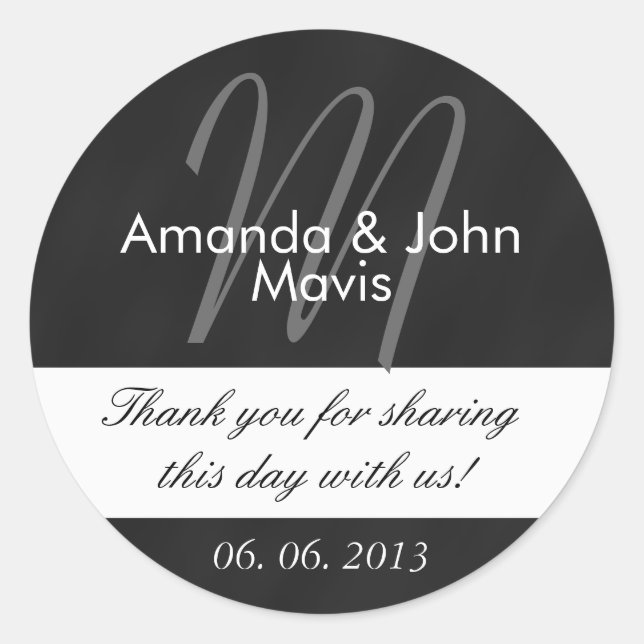 Chalkboard Initial Wedding Favor Thank You Classic Round Sticker (Front)