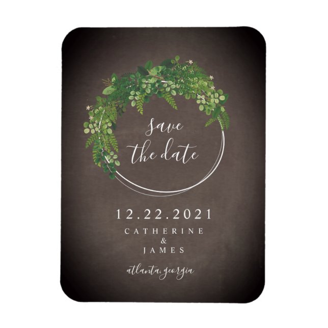 Chalkboard Inspired Botanical Save The Date Magnet (Vertical)