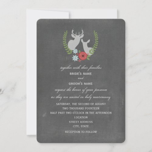 Chalkboard Inspired Deer Wedding Invitation