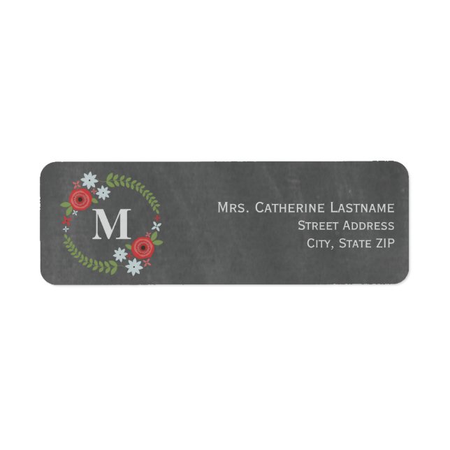 Chalkboard Inspired Floral Wreath Monogram Label (Front)