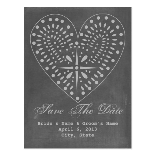 Chalkboard Inspired Heart Wedding Save The Date Postcard