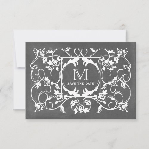 Chalkboard Inspired Roses Monogram Save The Date
