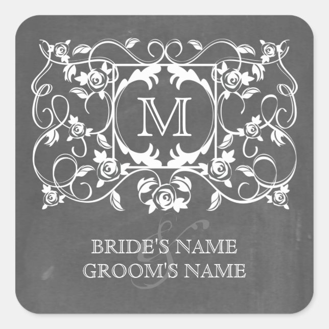 Chalkboard Inspired Roses Monogram Sticker (Front)