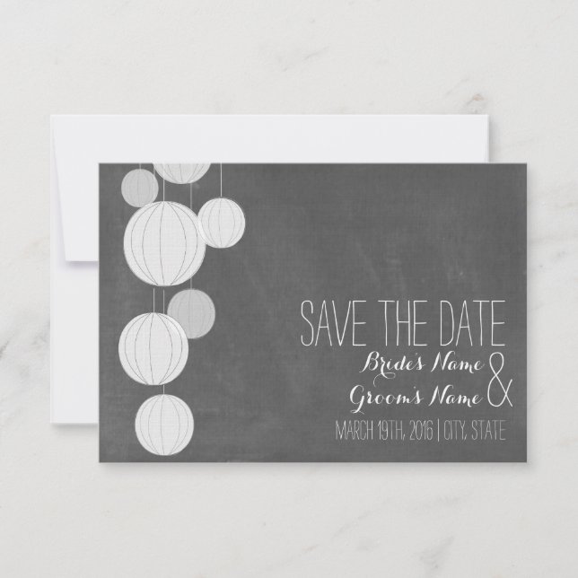 Chalkboard Inspired White Lanterns Save The Date (Front)