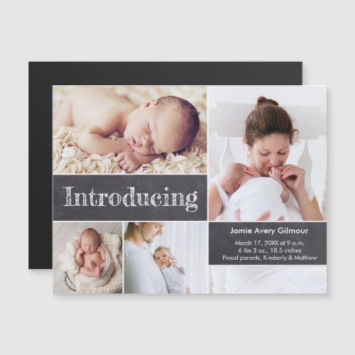 Chalkboard Introducing Baby photo Collage Magnetic Invitation
