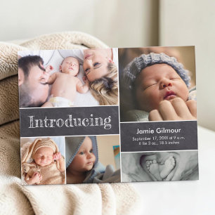 Chalkboard Introducing Newborn Baby Photo Collage Announcement Postcard