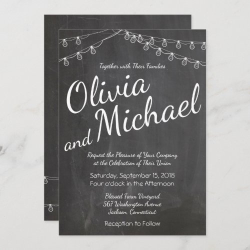 Chalkboard Invitation with String Lights