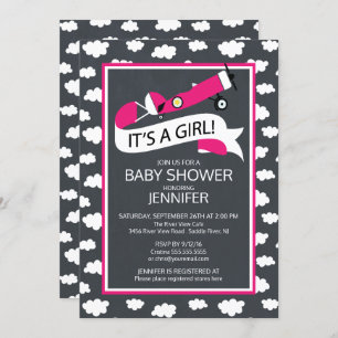 Chalkboard It's a Girl! Airplane Girls Baby Shower Invitation