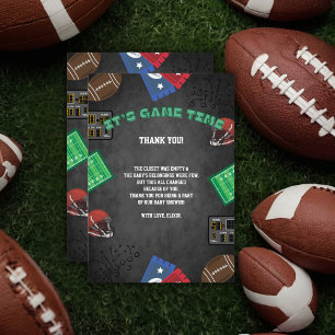 Chalkboard It's Game Time Football Baby Shower Thank You Card