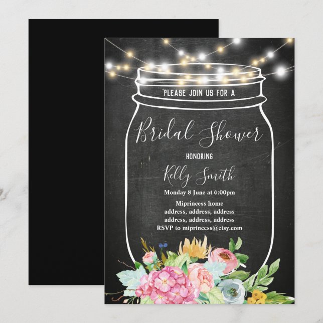 chalkboard, jar, bridal shower invitation (Front/Back)