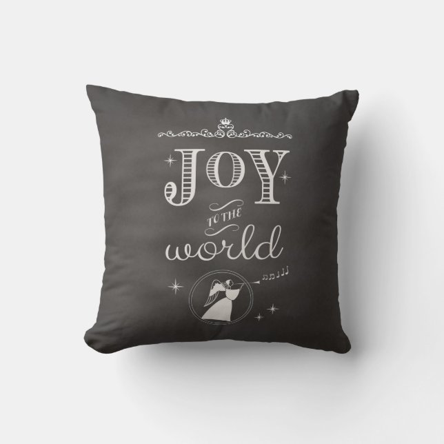 Chalkboard - Joy to the World Christmas Angel Throw Pillow (Front)
