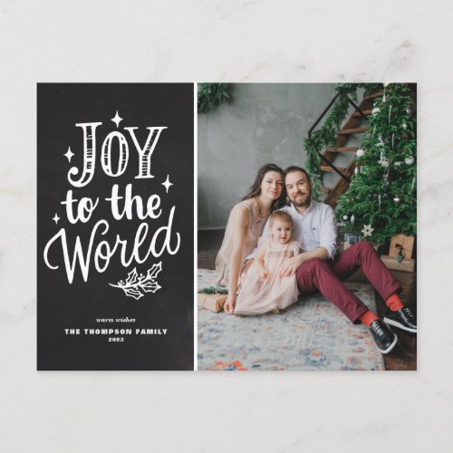 Chalkboard Joy To The World Christmas Carol Photo Holiday Postcard