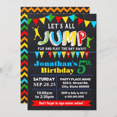 Chalkboard Jump birthday trampoline bounce party Invitation