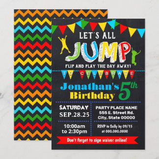 Chalkboard Jump birthday trampoline bounce party Invitation