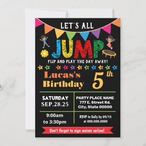 Chalkboard Jump birthday trampoline bounce party Invitation