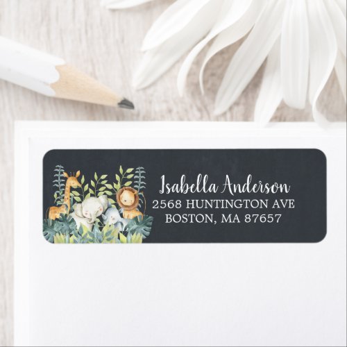 Chalkboard Jungle Animal Baby Shower Address Label