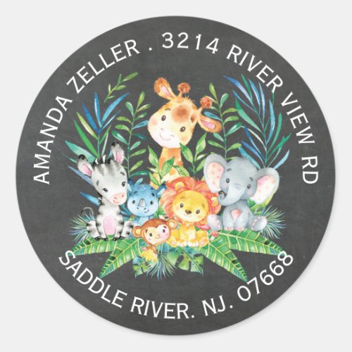 Chalkboard Jungle Animal Baby Shower Address Label