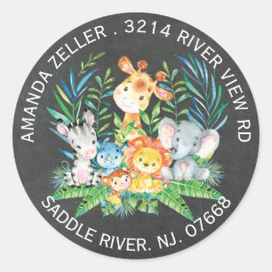 Chalkboard Jungle Animal Baby Shower Address Label