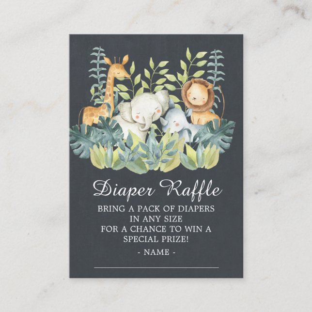 Chalkboard Jungle Animal Baby Shower Diaper Raffle Enclosure Card (Front)