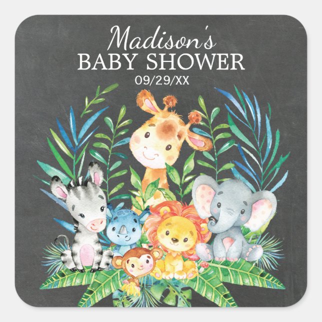 Chalkboard Jungle Animal Baby Shower Favor Sticker (Front)