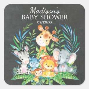 Chalkboard Jungle Animal Baby Shower Favor Sticker