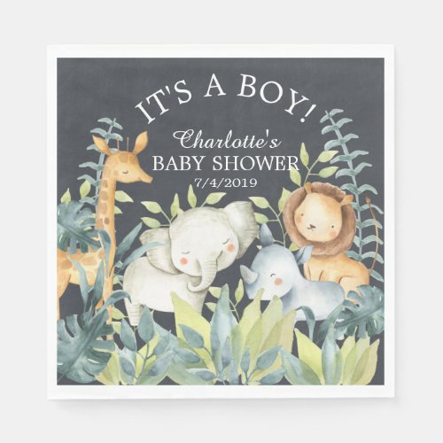 Chalkboard Jungle Animal Baby Shower Paper Napkins