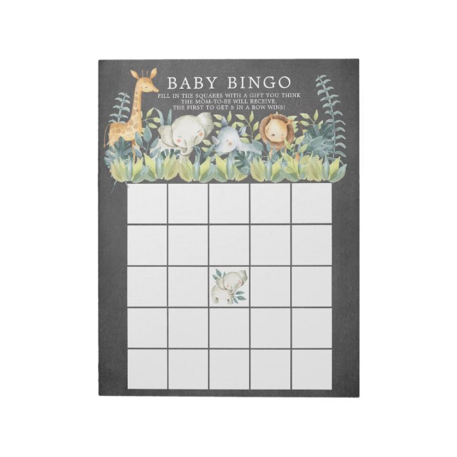 Chalkboard Jungle Animals Baby Shower Bingo Game Notepad (Rotated)