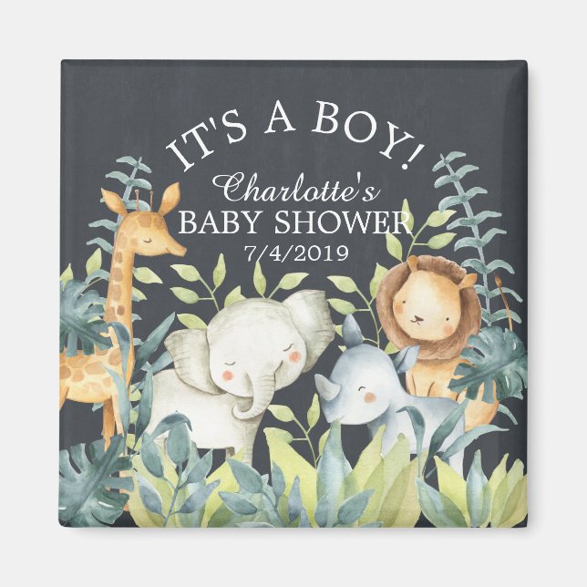 Chalkboard Jungle Animals Baby Shower Favor Magnet (Front)